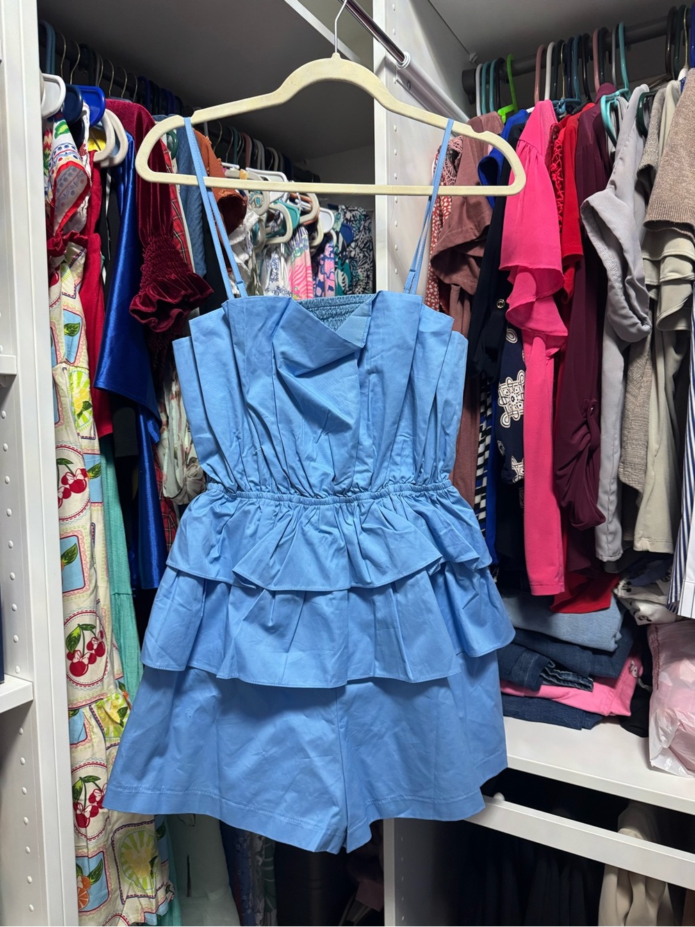 Blue Ruffled Strap Romper Dress for Girls - Lightweight Summer Style